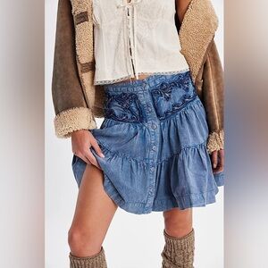 Free People Blue A-Line Skirt